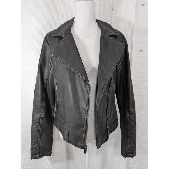 UNIVERSAL THREAD CO.! LIGHT BLACK VEGAN LEATHER MOTO/BUKER INSPIRED JACKET! SZ M - Picture 4 of 11